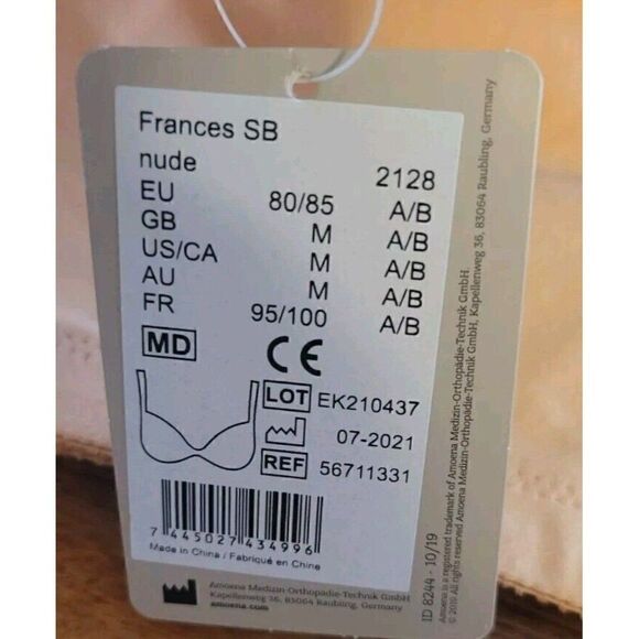 Amoena  Frances Front Closure Leisure Bra 2128 Beige A/B Size Medium - Picture 7 of 9